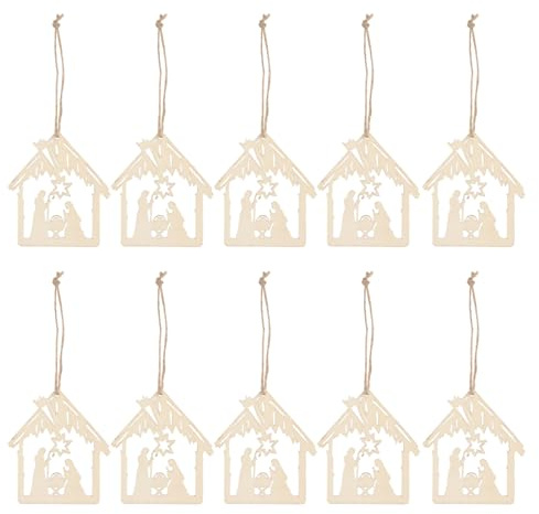 20pcs Birth of Jesus Decorations Wooden Hanging Cutout Easter Party Decor Craft Wood Pendant Hollow Out Nativity Scenes Wood Ornaments Festival for DIY Arts and Crafts