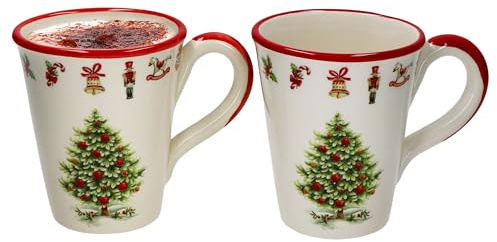 MamboCat Maestro Natale - Set di 2 tazze da caffè, 340 ml, altezza 12 cm, in ceramica italiana con manico, per 2 persone, con decorazioni natalizie per vin brulé, cacao, cappuccino e Co
