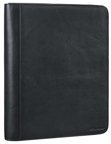 STILORD 'Tate' Vintage Organizer A4 Leder Konferenzmappe Echt Leder Dokumentenmappe mit Ringbuch Schreibmappe für Tablet 11 Zoll Ledermappe mit Reißverschluss Retro, Farbe:Obsidian schwarz