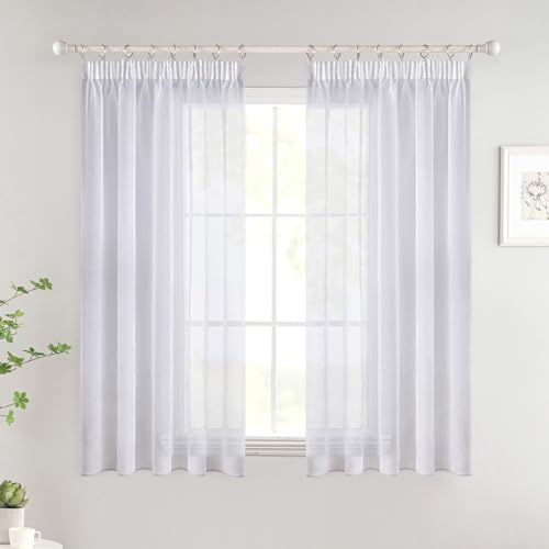 Woaboy Cortina Corta Dormitorio Visillo Ventana Translúcido Moderna Cortina Juvenil con Cinta Fruncidora para Salón Habitación 2 Piezas 140x160cm Blanco