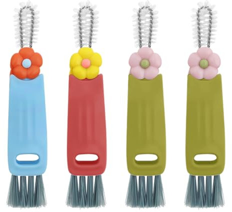 AIFUDA Set di 4 spazzole per la pulizia, 3 in 1, spazzola per la pulizia del coperchio della tazza, spazzola multifunzionale per tutti i tipi di tazze, bottiglie, cannucce su bicchieri, tazze con