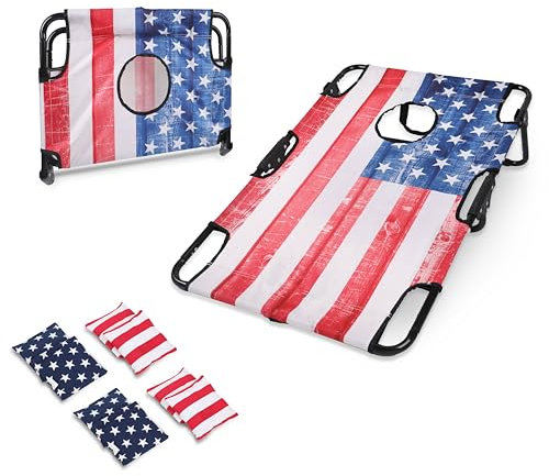 Faltbare Cornhole Board Sets - Cornhole Spiele für Erwachsene Outdoor Spiele - Heckklappengröße Retro Flagge