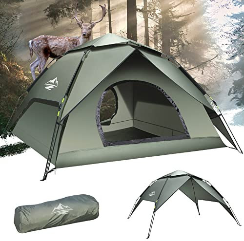 Mimajor Camping Tent Pop Up - Automatic Pop-Up 2-3 Man Tent Instant Tents Waterproof & Windproof Dome Tents, 2 in 1 Double Layers Easy Setup for Camping Hiking Backpacking Traveling(Forest green)