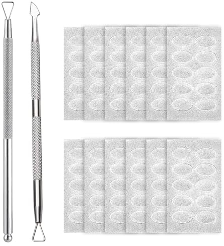 2 pcs Cuticle Pusher Tool, Nail Scraper for Gel Nails, Cuticle Remover Stainless Steel, Double Head Nail Pusher, Gel Polish Remover Tool, for Removing Dead Skin on Fingers, with 120 pcs Sandpaper