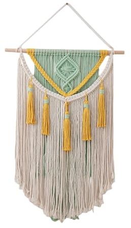 BMIDRUT Tapiz de macramé para colgar en la pared, estilo bohemio, decoración del hogar, hecha a mano, para dormitorio, sala de estar, apartamento, dormitorio, galería, 45 x 70 cm (Verde)