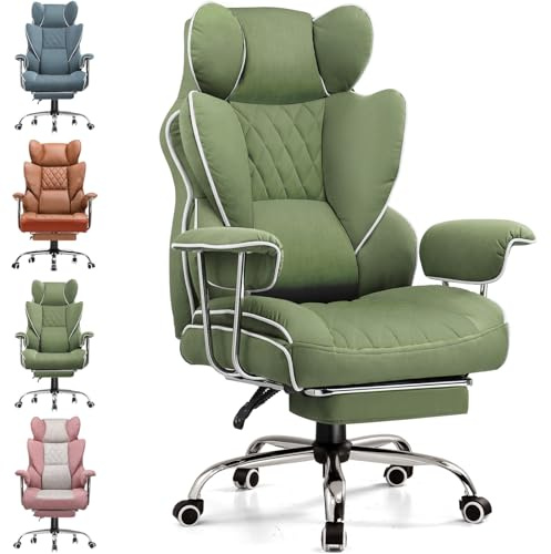 GTPLAYER Chaise Gaming, Bureau Soutien Lombaire Ressorts, siège Large accoudoirs Souple, Repose-Pieds, Hauteur réglable, Supporte 180 kg, Tissu Vert