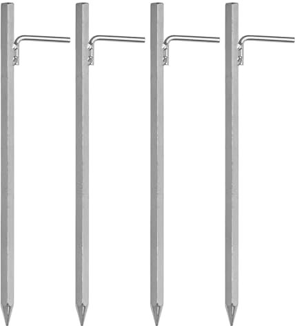 Lot de 4 piquets d'ancrage au sol 40 cm avec crochets en L en acier galvanisé - Piquet robuste pour une fixation sûre des tentes, des pavillons et des bâches - Idéal pour les sols durs et le camping