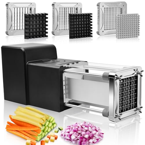 Sopito Taglia Patate Fritte Elettrico, Tagliapatate Professionale in Acciaio Inossidabile con Lama da 12mm e 9 mm e 6mm
