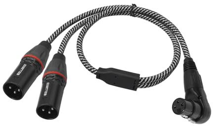 SZLliyxs 2FT Right Angle XLR Female to Dual Male Cable,Y XLR Splitter Cable,90 Degree Angle Female to 2 Male, Stereo Mic to L&R Audio for Microphone Adaptor