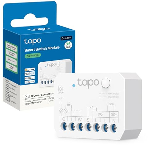 Tapo S110E - Módulo interruptor inteligente Wi-Fi + Bluetooth, contact seco/húmedo, monitor de energía, compatible con Matter, Alexa, Google Home y Apple Home