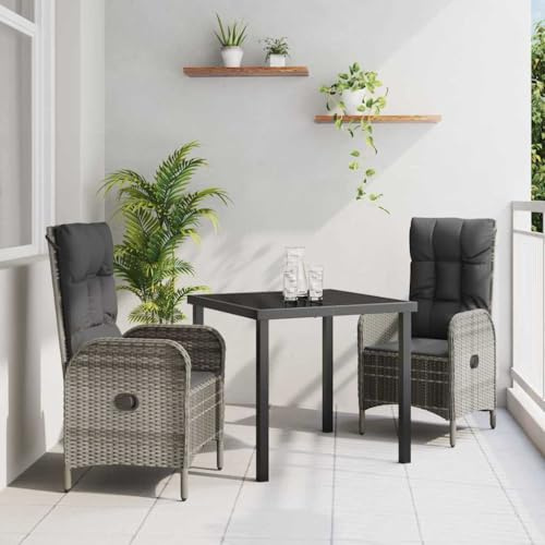 Frdhee Muebles de exterior para jardín, sofá o sofá, juego de comedor con cojín, 3 piezas, ratán gris, para exteriores, terraza y balcón