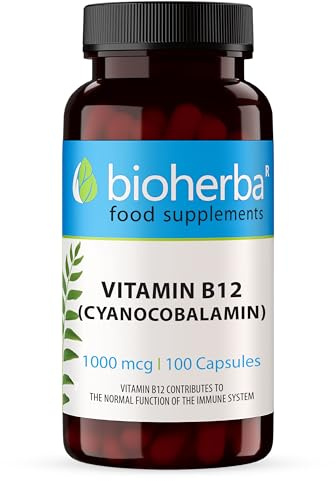 Vitamina B12 1000 mcg – 100 Cápsulas – Contribuye al Metabolismo Energético Normal y al Funcionamiento del Sistema Nervioso – BIOHERBA