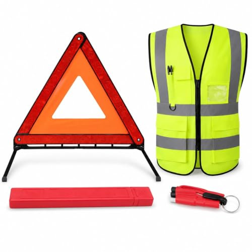 Warning Triangles, 2 in 1 Car Emergency Breakdown Kit with Reflective Vest