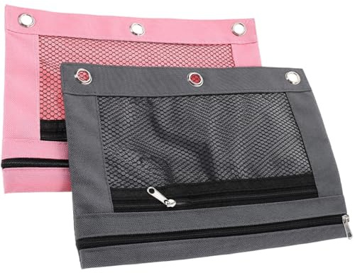 YOSADIER Estuches para Lápices de Carpeta de Doble Capa en Tela Oxford Rosa Bolsillo para Bolígrafos y Carpeta, Ideales para Decoracion Colegio y Oficina, 2 Unidades