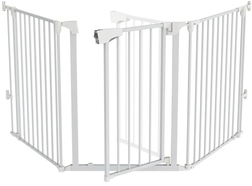 Bonnlo 82-Inch Versatile Safety Gate Metal Baby/Pet Gate Configurable Dog Barrier - Ideal for Wide Door Openings, Stairways, Doorways, Includes Wall Mounts