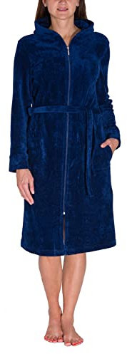 Aquarti Damen Bademantel Morgenmantel mit Reißverschluss Lang, Farbe: Dunkelblau, Größe: 3XL