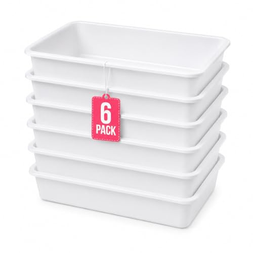 COM-FORT HOUSE Bandejas de Plástico Rectangulares Blanco, Pack 6, 43,5x28,5x7,5 cm, Organizador Multiusos para Cocina, Nevera, Baño y Almacenaje