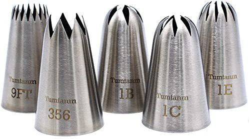 Tumtanm 9FT 1B 1C 1E 356# Lot de 5 douilles pour poche à douille de pâtisserie extra larges en acier inoxydable sans soudure