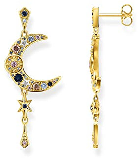 THOMAS SABO Sabo Ohrringe Royalty Mond mit Steinen aus 925 Sterlingsilber 750er Gelbgold-Vergoldung, Maße: ca. 4,5cm x 1,8cm, H2200-959-7