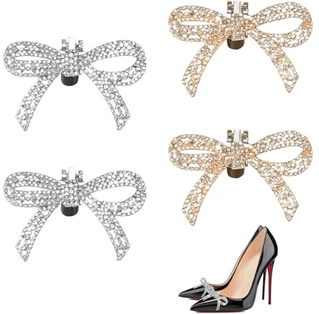 FASBET 4pcs Bow Shoe Clips Crystal RhineStone Bow Shoe Clips Women Heel Clips Shoe Charms Bow Clips for Shoes Party Bow Accessories Women