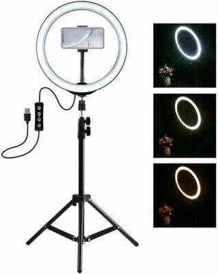 Ring Light Luce ad Anello Led da 10 con Treppiede Luce per Selfie, con 3 Modalità di illuminazione e 10 Luminosità per Youtube, TikTok, Streaming live, Trucco e video