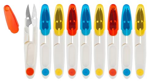 Thread Snips for Sewing - Plastic Sewing Scissors Small 9 Pcs - Crochet Scissors/Nippers with Plastic Handle - U Shape Yarn & Thread Cutter, Clipper for Knitting