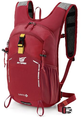 SKYSPER Wanderrucksack 15L Rucksack Herren Klein Tagesrucksack Leichter Trekkingrucksack für Wandern Tagesausflüge Reisen Rot