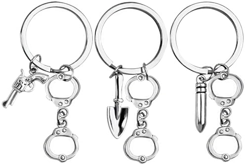 3pcs Partners in Crime Keyrings Best Friends Friendship Keychain Set Handcuff Jewelry BFF Token Sisters Gifts for Birthday Chirstmas Graduation Thanksgiving Day, Silver