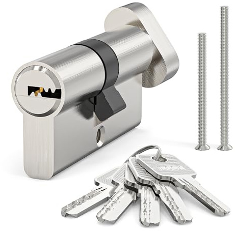 MANICAF Cilindro perfilado, cerradura de cilindro europeo, cerradura de cilindro de latón y zinc, cerradura de tambor de puerta, 60 mm (30T/30) con 5 llaves