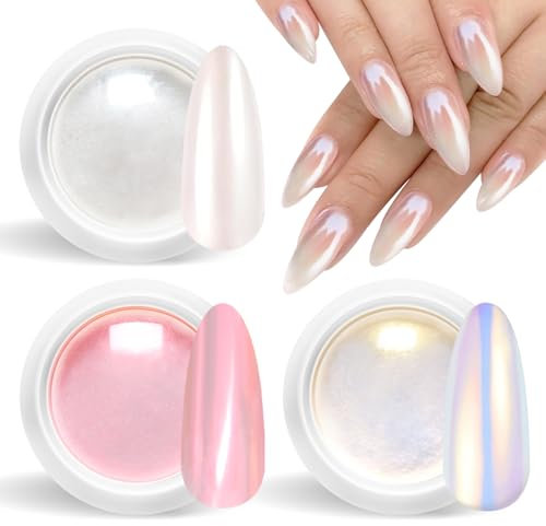 Pearl Chrome Nail Powder BISHENGYF -【Fairy Effect】Pink Chrome Nail Powder White Aurora Yellow Mermaid Iridescent Nail Chrome Powders Metallic Mirror Glitter Pigment Dust For Nail Art Decroation DIY