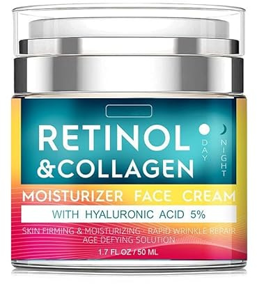 Retinol & Collagen Face Cream with Hyaluronic Acid 5% & Vitamin E, Day & Night Anti-Aging Moisturizer for Men & Women, 1.7 Fl Oz