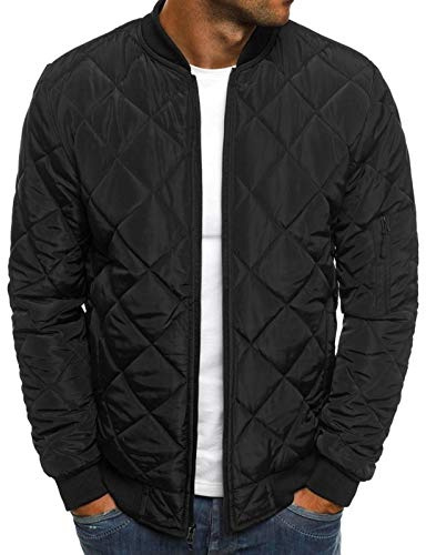 Pretifeel Mens Bomber Jackets Diamond Quilted Fall Winter Rib Varsity Lightweight Coat