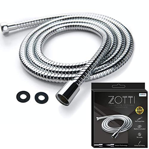 Zotti Stretchable Shower Hose - 1.25m-1.65m | Stainless Steel Stretchy Replacement Hose | Leakproof & Anti-Kink | Universal Standard Fitting | High Pressure | Easy DIY Replacement | Includes 2 Washers