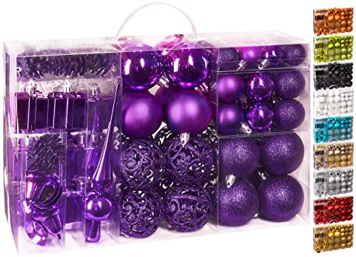 BRUBAKER 101-teiliges Set Weihnachtskugeln mit Baumspitze Christbaumschmuck Lila