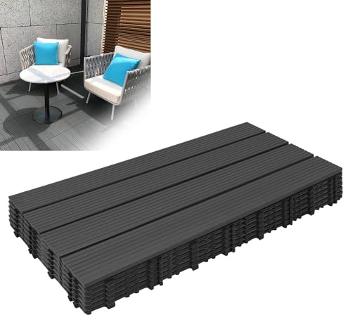 Froadp WPC Pavimenti di Legno per Esterno, 60x30cm Tavole di Terrazza, Pavimentazione Impermeabile con Sistema di Drenaggio e Click, Piastrelle Antiscivolo per Balconi Giardino (2㎡, Antracite)