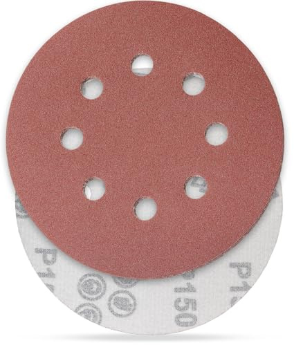 YoiYee 150 Grit Sanding Discs Pads, 8 Holes, 125mm/5-inch Hook and Loop Quick Change Sandpaper Sheet for Random Orbital Sander, 20 Pack