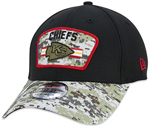 New Era Kansas City Chiefs NFL On Field 2021 Salute to Service Black 39Thirty Stretch Cap - M - L