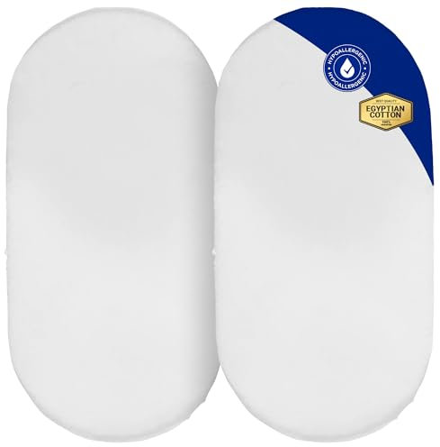 Sunshine Comforts 2 pack 100% Cotton Terry Towel Waterproof Fitted Bed Sheet Mattress Protectors Topper Cover Super Absorbent Stain Proof Non-Allergenic & Non-Noisy (Moses Basket (35 x 75cm)), White