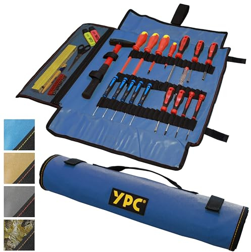 YPC VarioRoll XXL – 62x44cm, 60 Halteschlaufen und Netztasche, Werkzeugtasche rollbar, Messertasche, Werkzeug Rolltasche, Werkzeugrolle, Schraubendreher & Maulschlüssel Tasche leer