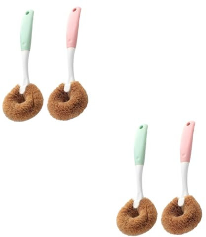 Beaupretty 4pcs Palm Dish Brush Marigold Scourer Long Handle Cleaning Brush for Kitchen Pot Washing Tool
