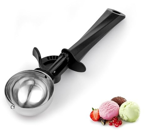 Porzionatore per Gelato in Acciaio Inox da 56 ml, con Grilletto e Impugnatura Ergonomica, Cucchiaio Multiuso per Ghiaccio, Melone e Dolci