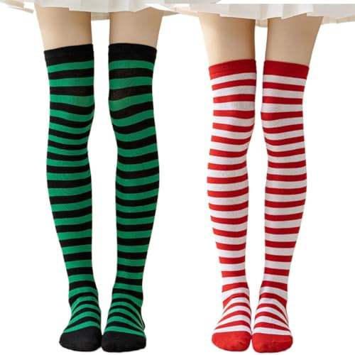 ZKGYUS 2 paires de chaussettes rayées au, chaussettes pour femme, chaussettes hautes pour femme, chaussettes hautes chaussettes longues rayées