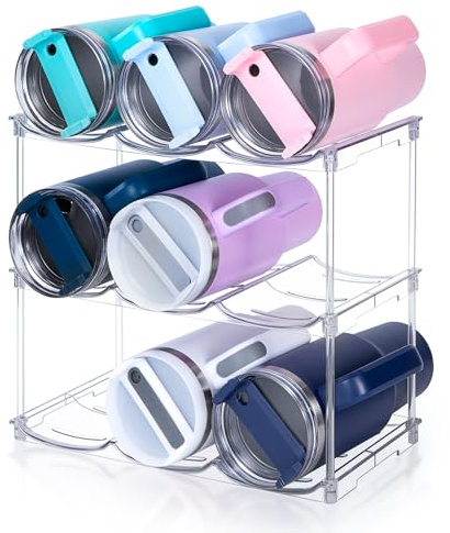 Stackable Water Bottle Organizer for Stanley 40 oz Tumbler, Water Bottle Holder for Cabinet, Pantry Kitchen Organizers and Storage for Stanley Cup Accessories, Tumbler Organizer and Wine Rack, 3Pack