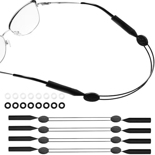 MIHURO 4 Stück Brillenband, Verstellbare Brillenkette, Wasserfestes Brillenbänder, Rutschfest Silikon Elastic Brillenband Sport, Sportbrillenband im Schwanzlosen Design für Damen, Kinder, Herren