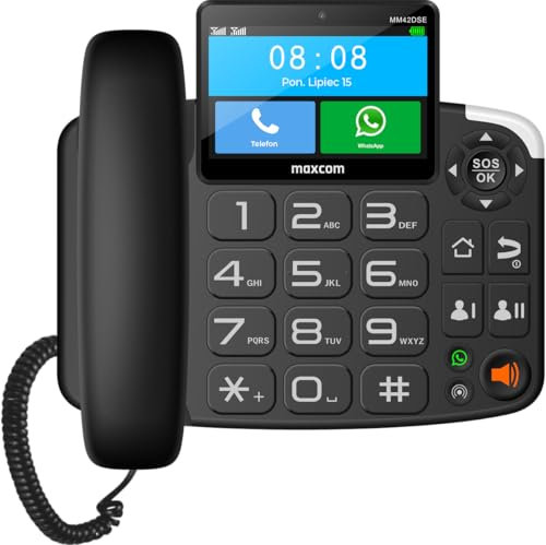 Maxcom MM42D SE 4G VoLTE - Smartphone de escritorio con cable para oficina y uso doméstico - Pantalla táctil a color de 4 pulgadas - Punto de acceso Wi-Fi - Botón SOS - Bluetooth - WhatsApp - Android