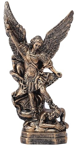 XIYOUQI Statua in bronzo dell'Arcangelo Michele, 13,2 cm, statua di San Arcangelo Michele in resina, collezione di personaggi Il San Michele sconfigge Satano, angelo religioso (13,2 cm)