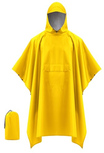 Coutyuyi Wasserdichter Regenponcho Unisex, 3in1 Winddichte Regencape（Gelb,L）