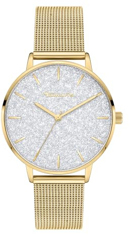Tamaris Armbanduhr Damen Quarzuhr Analog 36mm, mit Edelstahl Armband, Glitzer, 3 ATM Wasserdicht