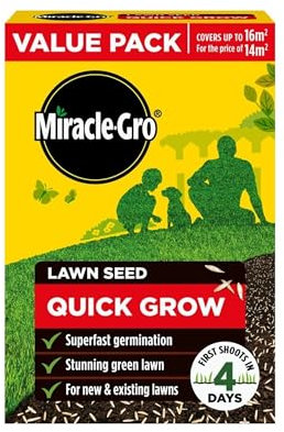 Miracle-Gro Quick Grow Lawn Seed 16m2 ryegrass fescues Fast Grass Seed 480g - Super Fast Germinating Lawn Seed - Rich Green Lawn - for existing and New lawns.