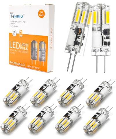 I-SHUNFA Bombillas LED G4,1.2W Blanco Frío 6000K Bombillas LED 12V Reemplazo para 10W-15W Bombillas Halógenas,130lm No Regulables, Pequeñas para Campana de Cocina, Cocina (Paquete de 10)